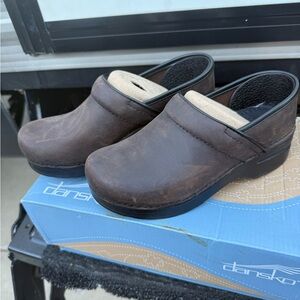 Dansko Dark Brown Leather Slip-On Clogs